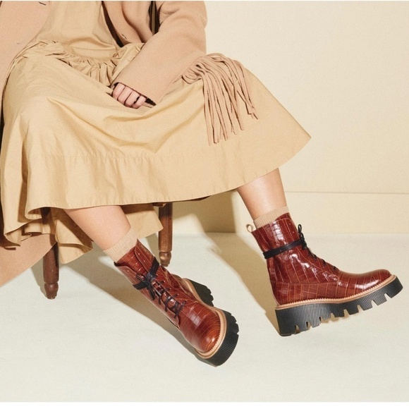 Freda Salvador Billie Platform Combat Boot in Brick Red Embossed Croc. SOLD OUT - Picture 2 of 7